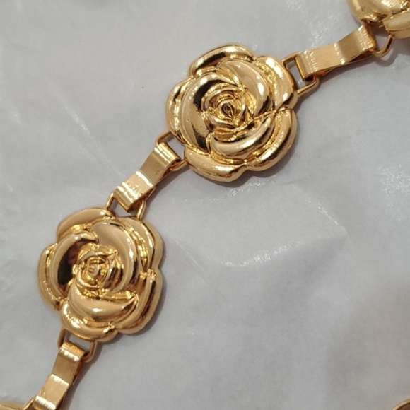 Gold plated rosebud‎ flower gypsy boho metal waist hip belt new main image 5